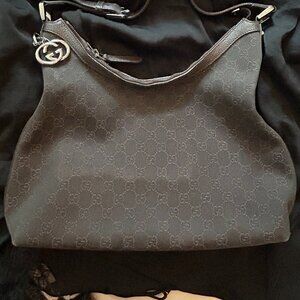 Gucci Brown Canvas Monogram Hobo Bag